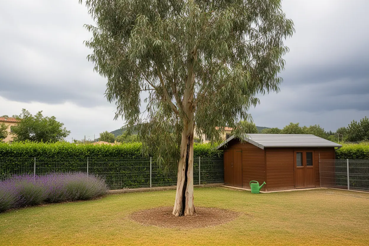 Eucalyptus fissuré avant abattage à La Roquette-sur-Siagne