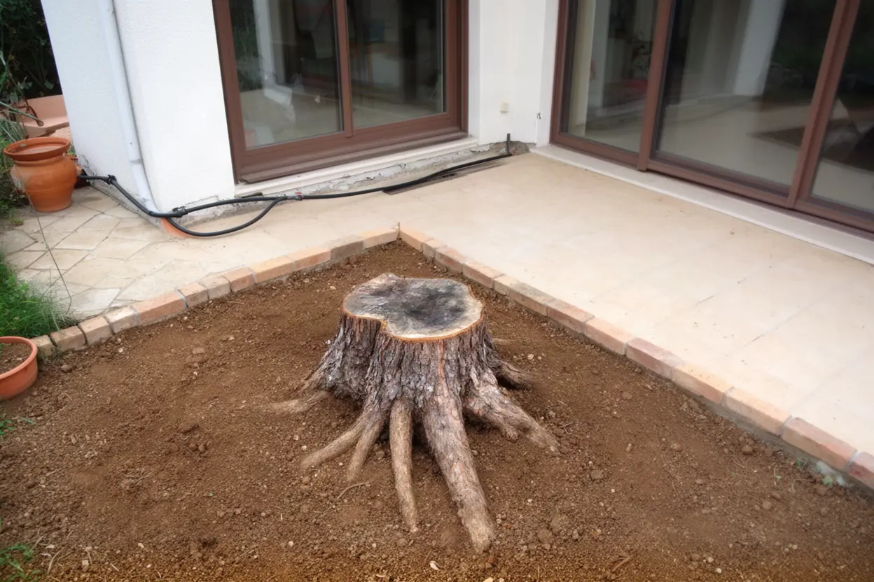 Souche de pin près d'une terrasse à Cannes