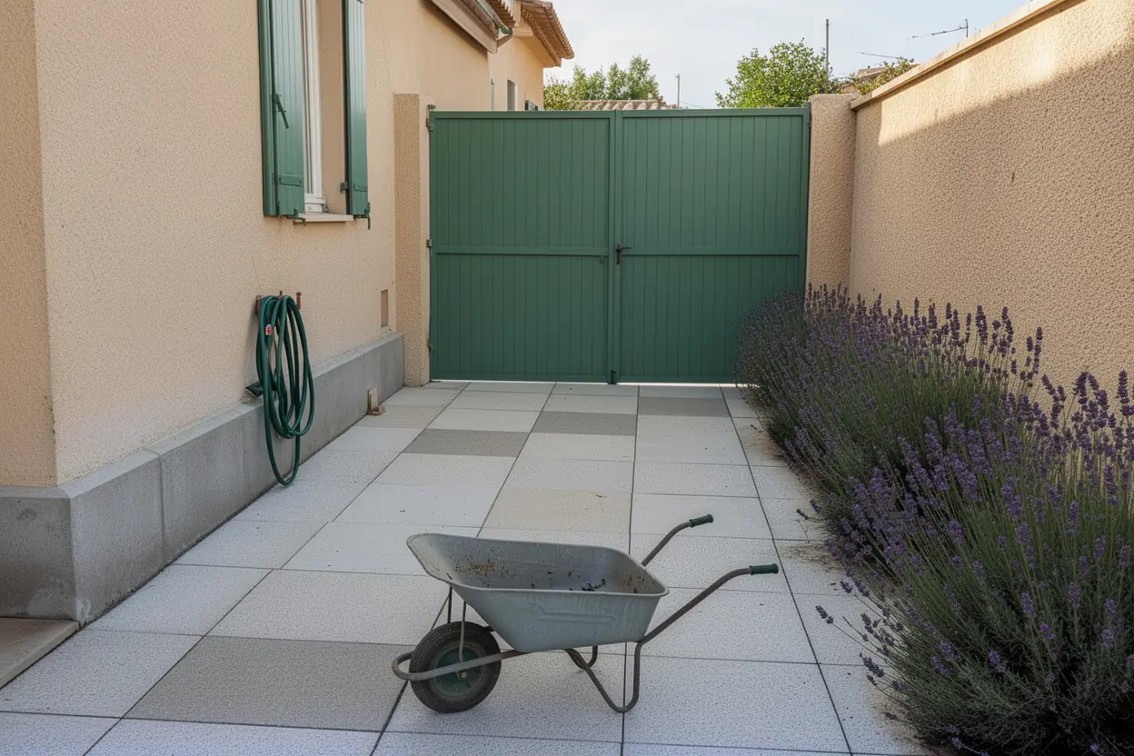 Cour nettoyée après ramassage de déchets verts à Cannes
