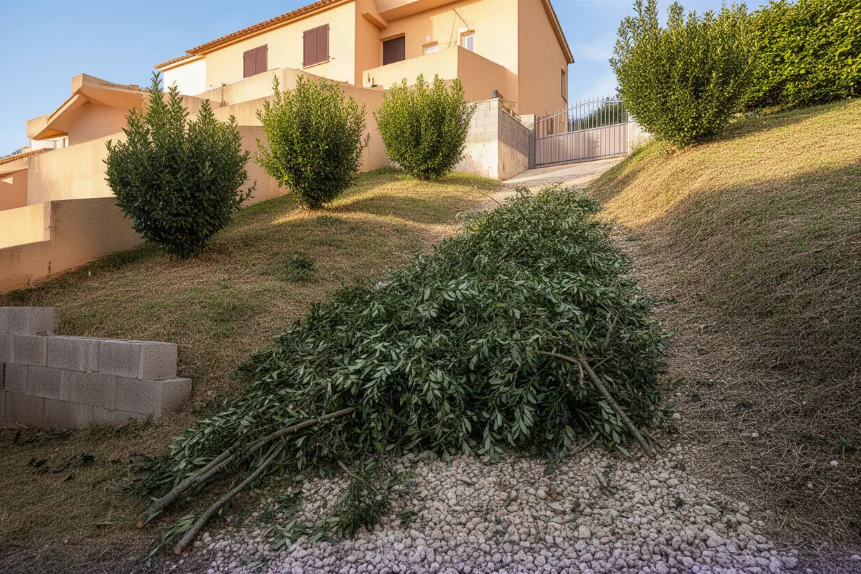 Terrain en pente couvert de branchages à La Roquette-sur-Siagne