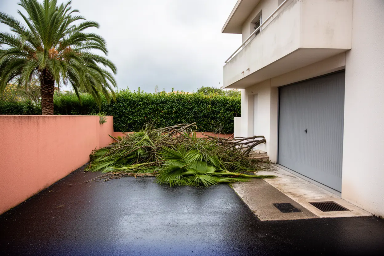 Allée bloquée par des branches à Mandelieu-la-Napoule