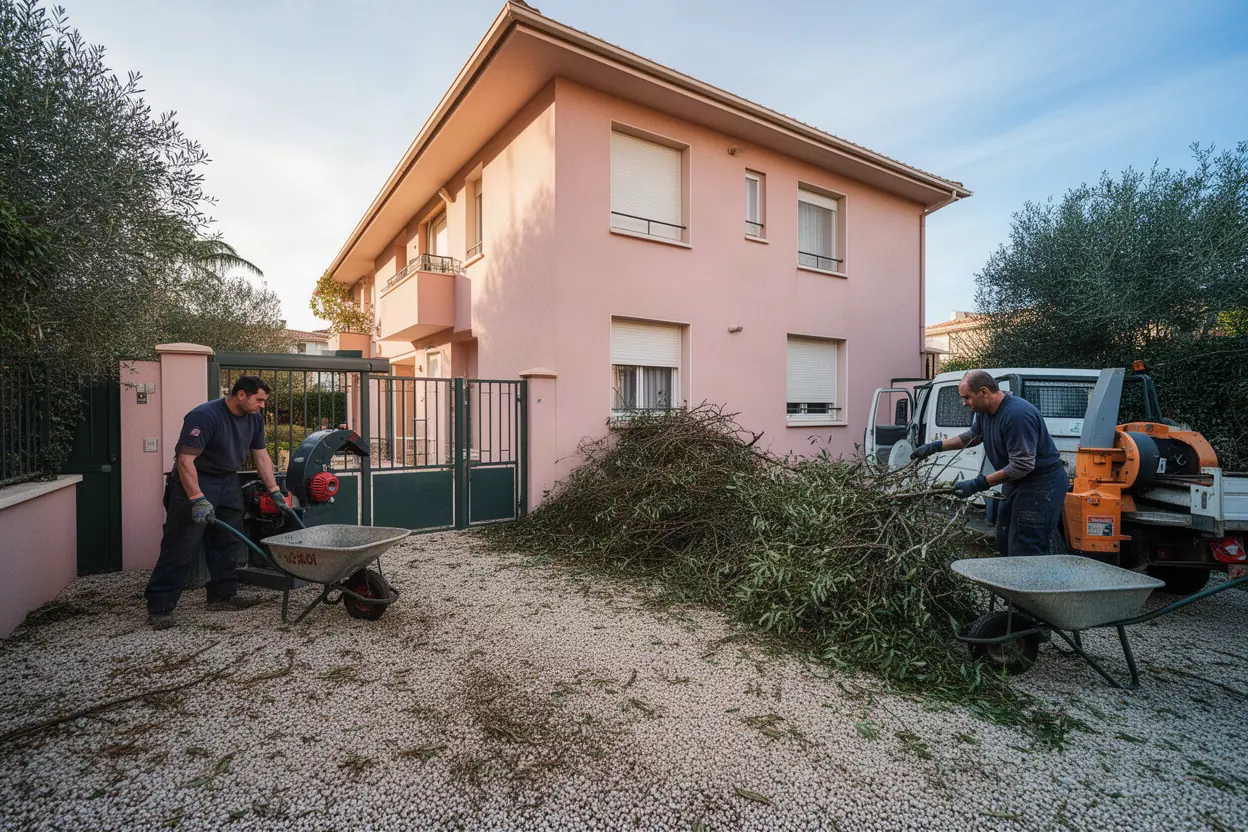 Broyage de branches après élagage au Bas Cannet